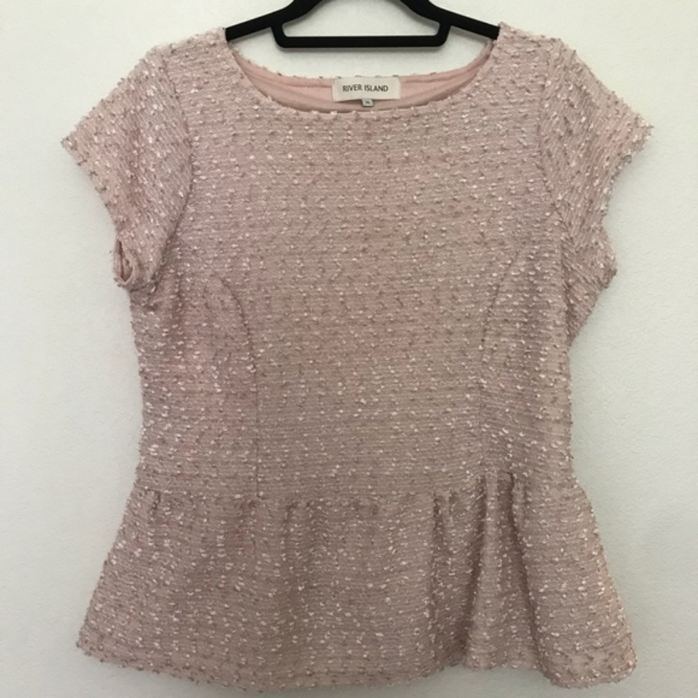 River Island | Peplum Rose Pink Textured Top